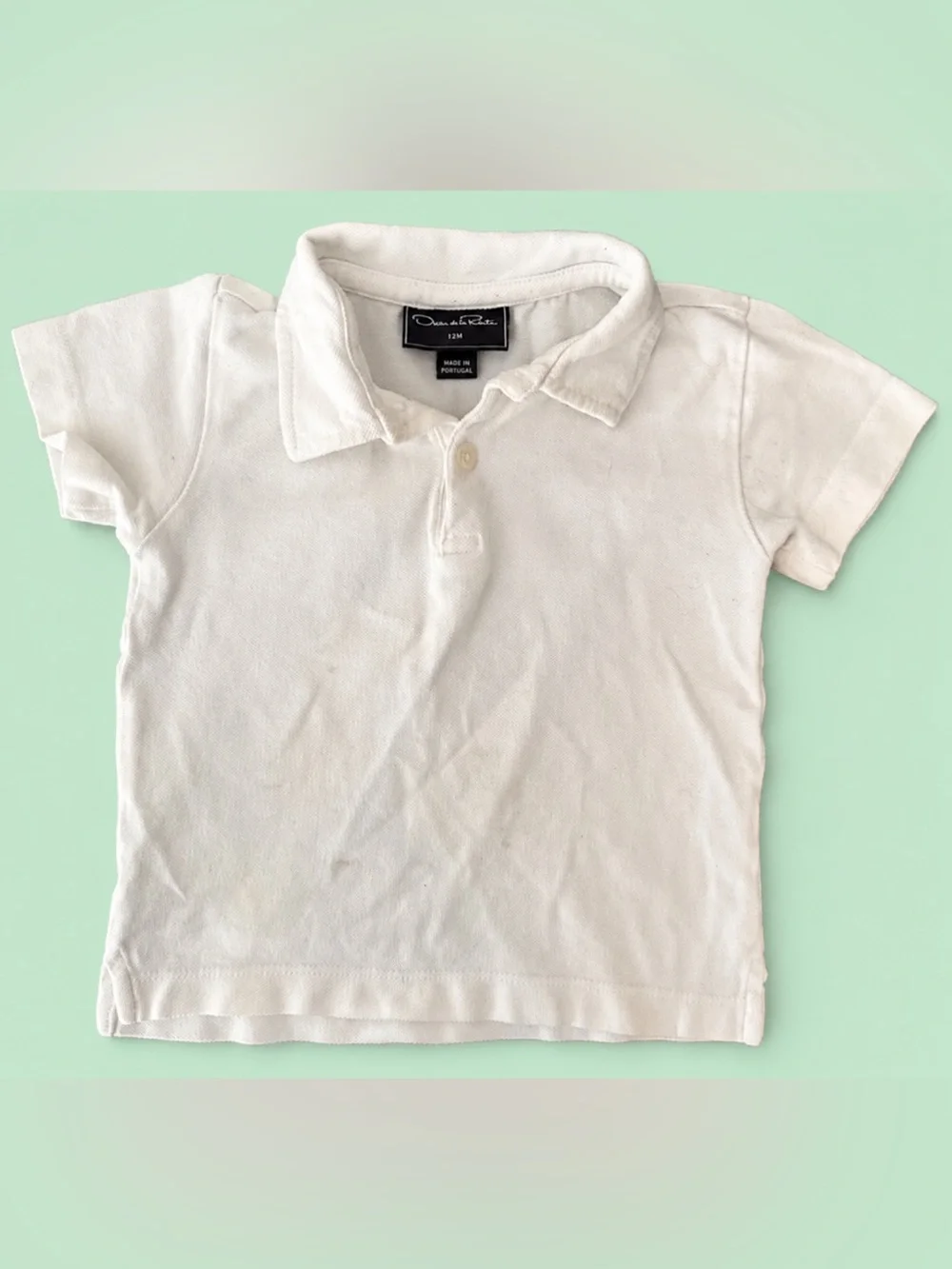 KIDS BABY OSCAR DE‎ LA RENTA DISTRESSED WHITE COTTON POLO SHIRT - 12 MONTH